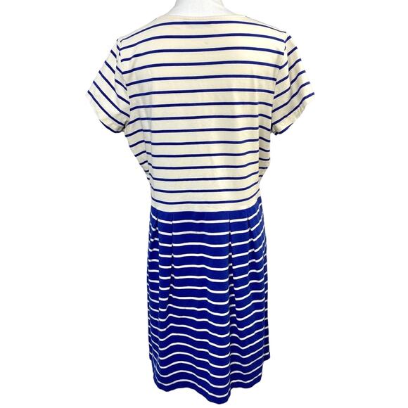 Isaac Mizrahi Live Size L Ink Blue Stripe Short Sleeve Fit & Flare Knit Dress - Picture 7 of 10